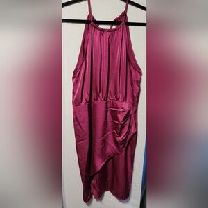 JJ's House Large Satin Midi Dress In Orchid/Burgundy
